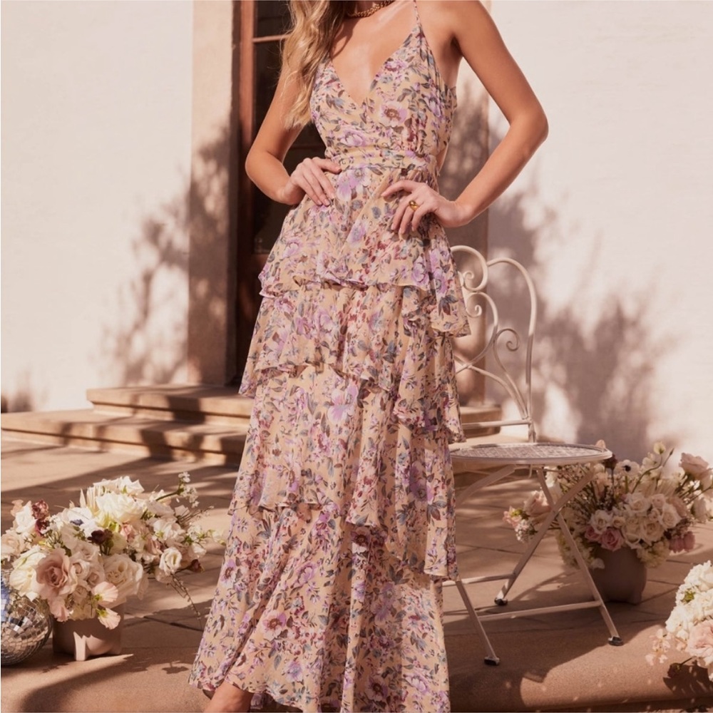 ASTR The Label Rosana floral tiered ruffle maxi dress S